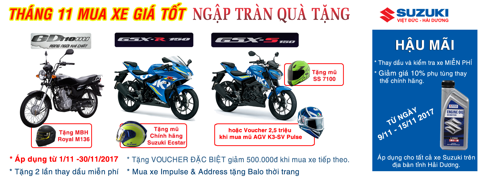 [Suzuki Xe Máy] THÁNG 11 ƯU ĐÃI RỘN RÀNG - NGẬP TRÀN QUÀ TẶNG